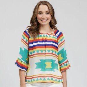 R. Rouge Y2K colorful tribal print top with flutter sleeves / M /EUC